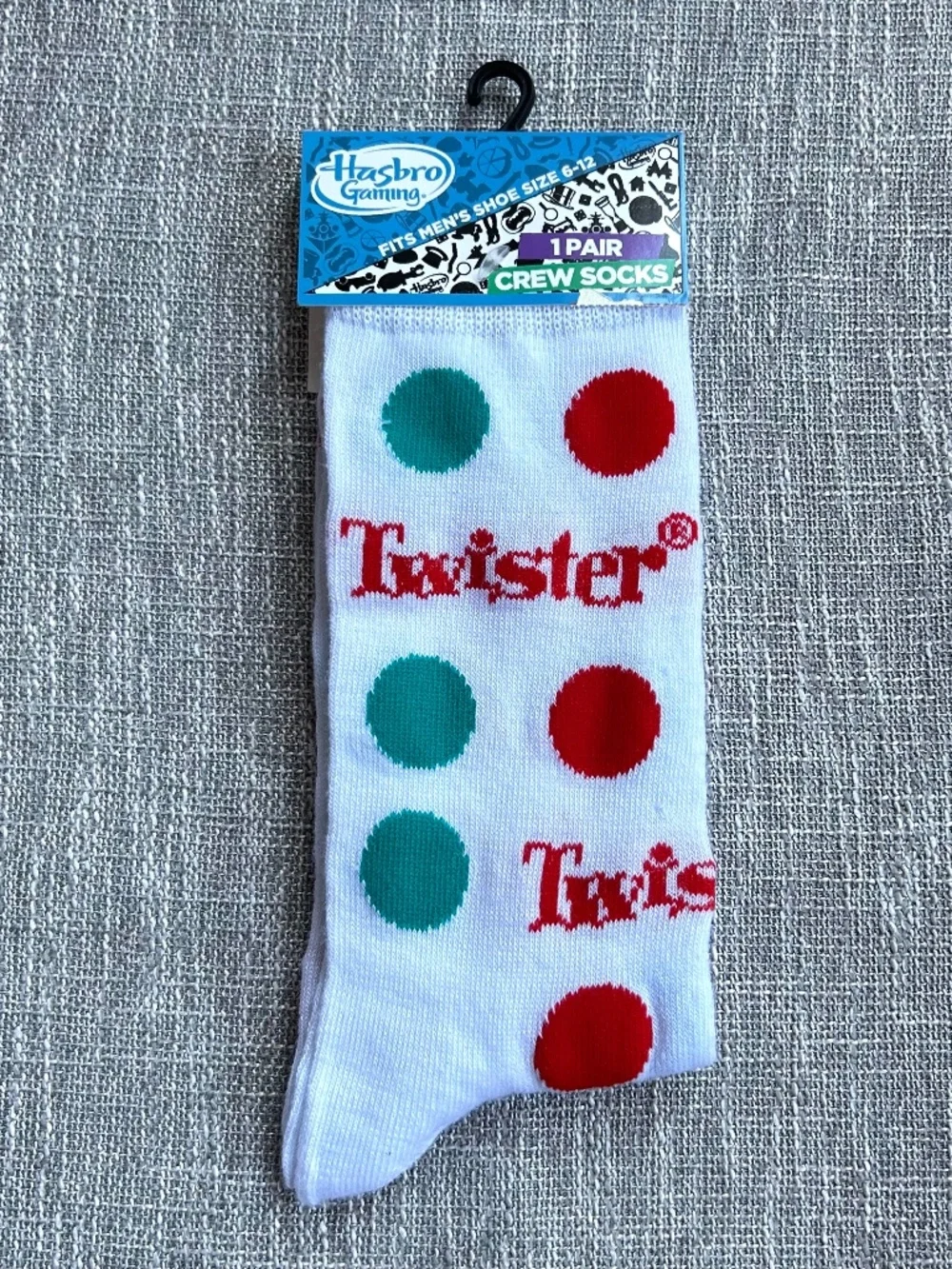 NWT Hasbro Gaming Men's Twister Crew Socks‎ - Shoe Size 6-12 - Blue Red Spots